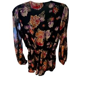 Floral Black Romper with open tie  Front